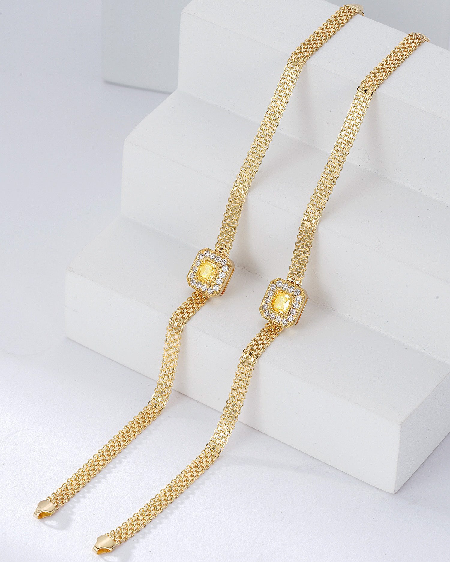 Cushion Cut Yellow Diamond Braided Bracelet in 18K Yellow Diamond -Top View