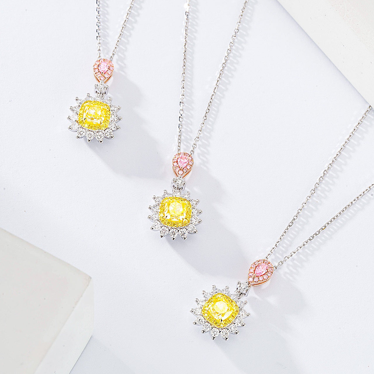 Cushion Cut Yellow Diamond Designer Pendant with Cable Chain -Top View