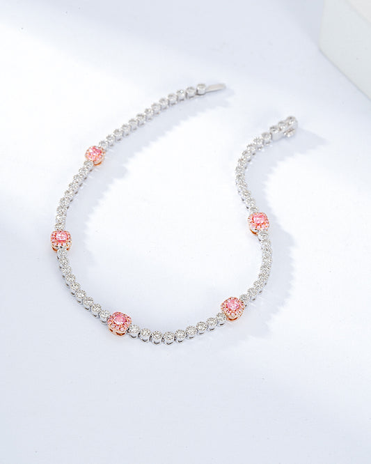 Cushion Cut Pink Diamond Station Tennis Bracelet in 18K White Gold