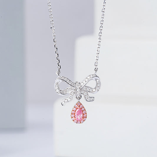 Pear Shaped Pink Diamond Everyday Pendant in 18K White Gold