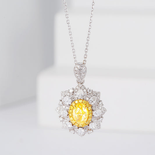 Oval Cut Yellow Diamond Designer Pendant in 18K White Gold