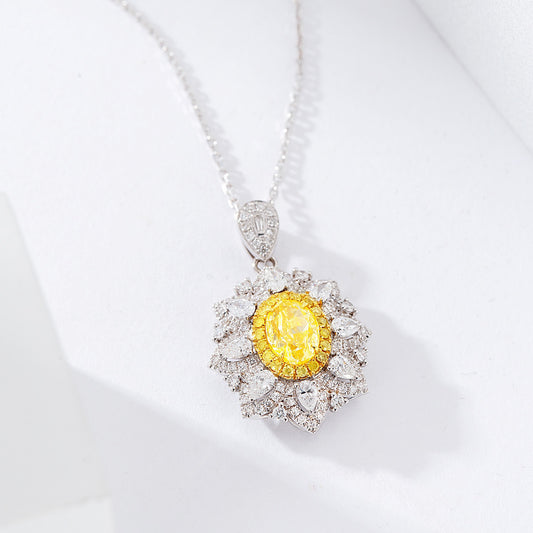 Oval Cut Yellow Diamond Designer Pendant in 18K White Gold