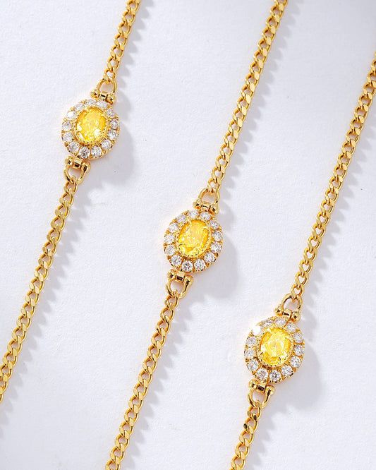 Oval Cut Yellow Diamond Chain Bracelet with Curb Chain