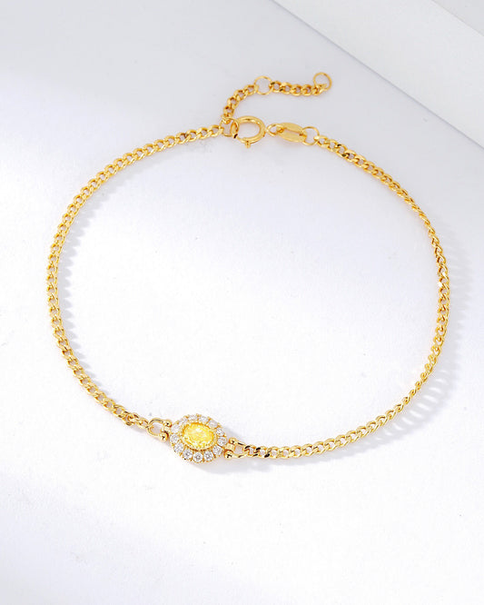 Oval Cut Yellow Diamond Chain Bracelet with Curb Chain