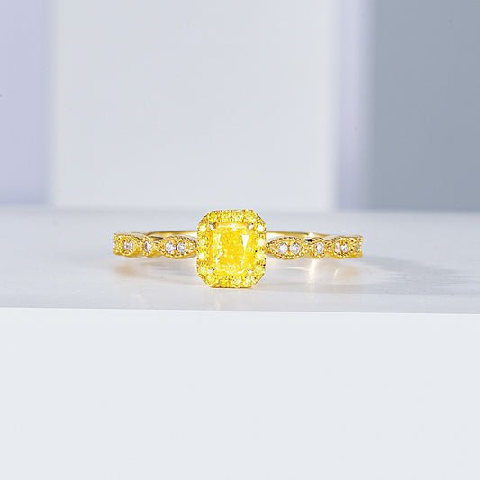 Cushion Cut Yellow Diamond Engagement Ring with Vintage Inspired Band