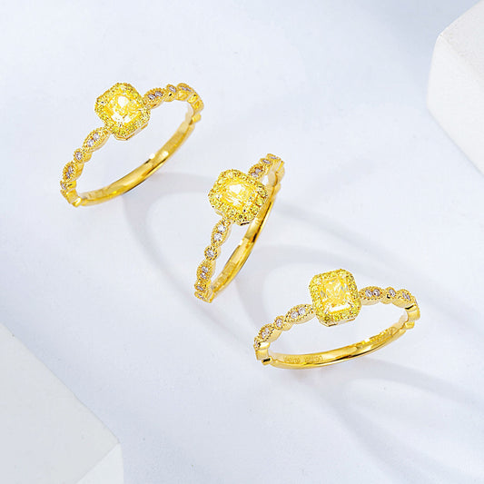 Cushion Cut Yellow Diamond Engagement Ring with Vintage Inspired Band
