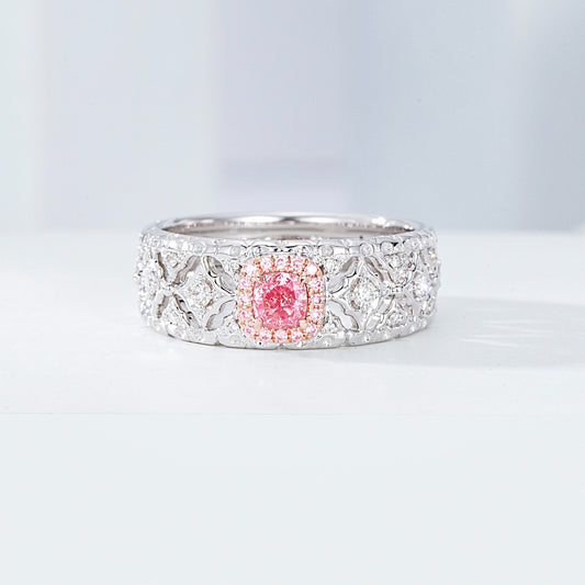 Cushion Cut Pink Diamond Vintage Inspired White Gold Band