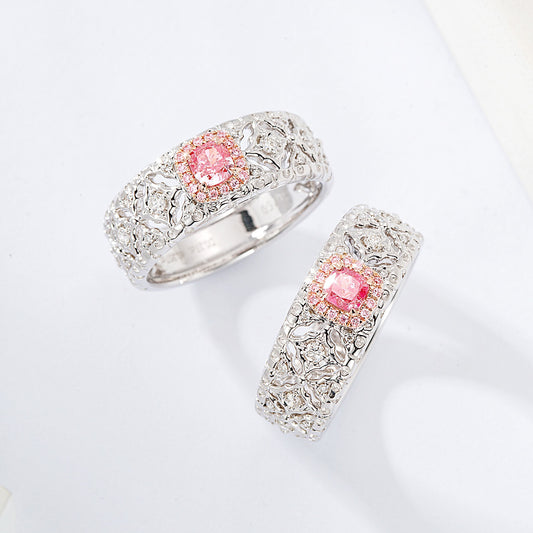 Cushion Cut Pink Diamond Vintage Inspired White Gold Band