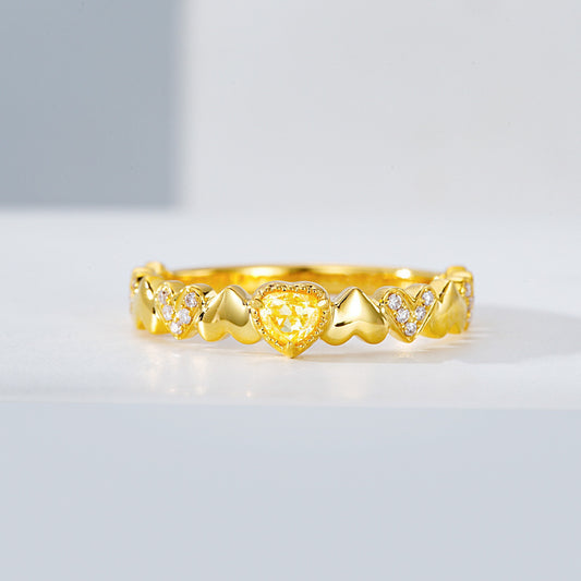 Heart Shaped Yellow Diamond Gold Band Ring