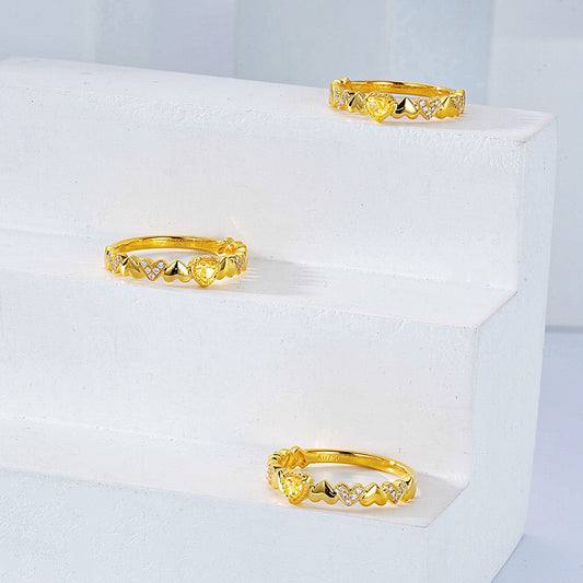 Heart Shaped Yellow Diamond Gold Band Ring