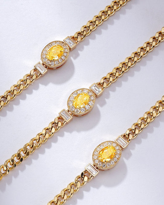 Oval Cut Yellow Diamond Miami Cuban Bracelet in 18K Yellow Gold