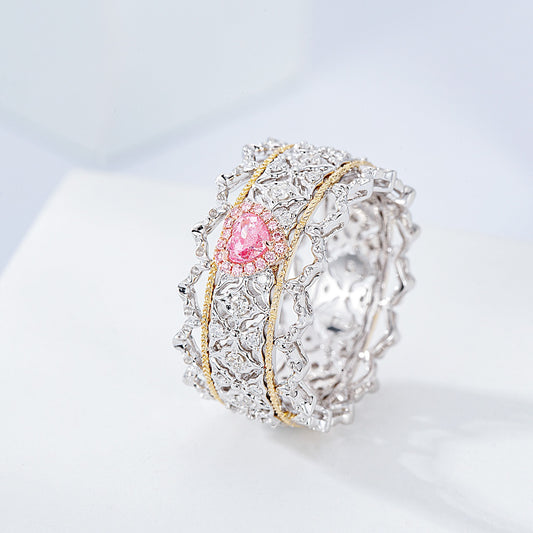 Heart Shaped Pink Diamond Ring with Filigree Lace Design in White Gold