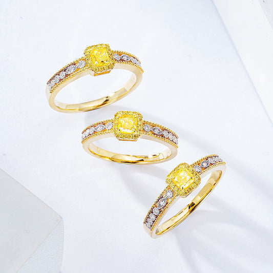 Cushion Cut Yellow Diamond Vintage Engagement Ring in 18K Yellow Gold