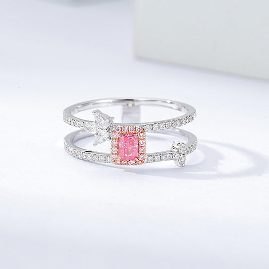Radiant Cut Pink Diamond Double Band Ring with Arrow Design