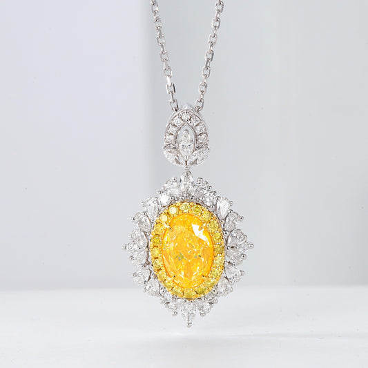 Oval Cut Yellow Diamond Designer Pendant with Pear Cut Diamond Halo