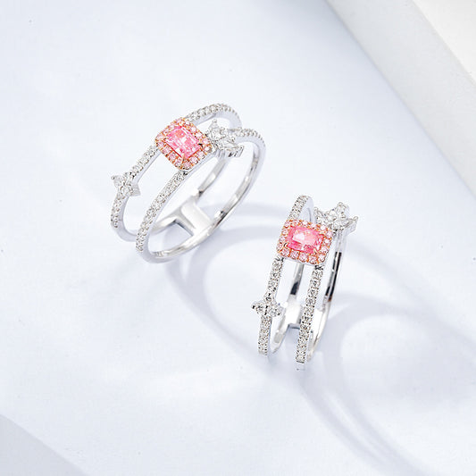 Radiant Cut Pink Diamond Double Band Ring with Arrow Design