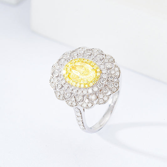 Oval Yellow Diamond Engagement Ring with Floral Halo Design
