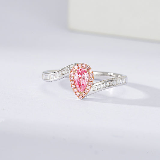 Pear Shaped Pink Diamond Ring with Baguette Cut Diamond Band