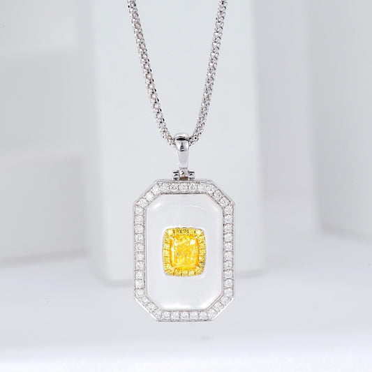 Cushion Cut Yellow Diamond with Mother-of-Pearl Square Pendant