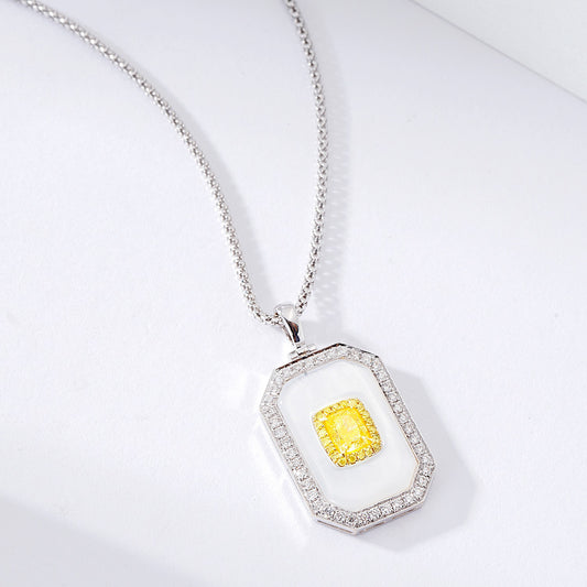 Cushion Cut Yellow Diamond with Mother-of-Pearl Square Pendant