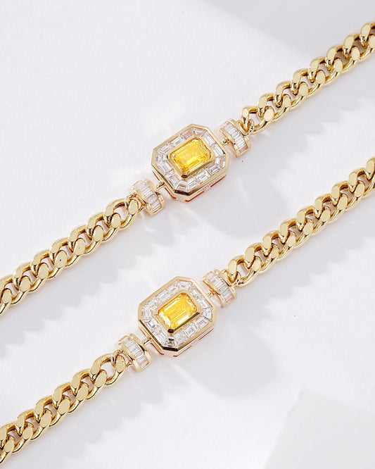 Cushion Cut Yellow Diamond Miami Cuban Bracelet in 18K Yellow Gold