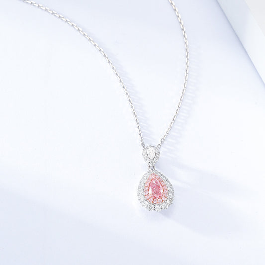 Pear Shaped Yellow Diamond Halo Pendant in 18K White Gold