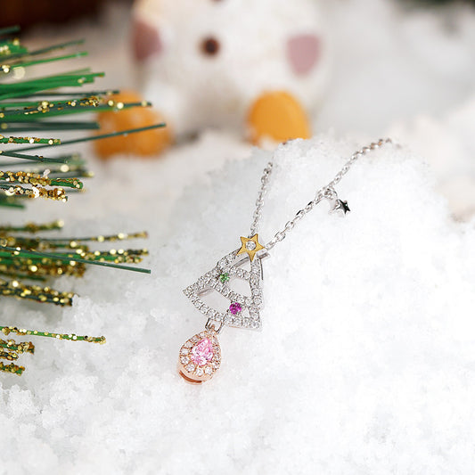 Christmas Pink Diamond Christmas Tree Pendant in White 18K Gold