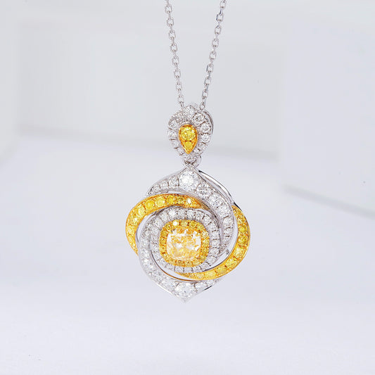 Cushion Cut Yellow Diamond Designer Pendant in 18K Yellow Gold