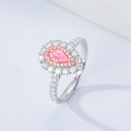 Pear Shaped Pink Diamond Halo Engagement  Ring with Pavé Setting