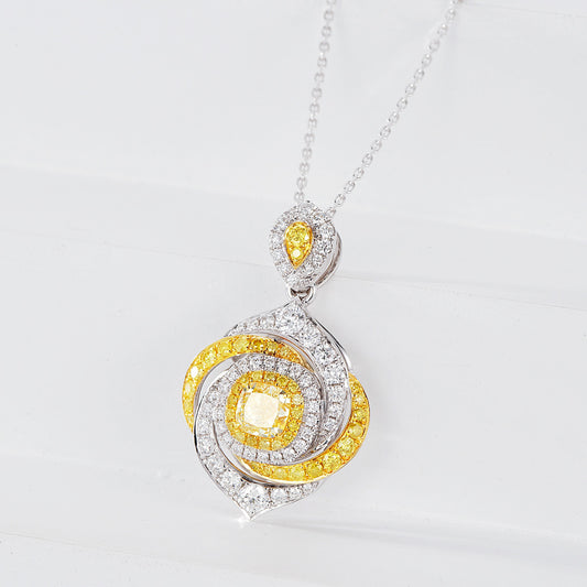 Cushion Cut Yellow Diamond Designer Pendant in 18K Yellow Gold