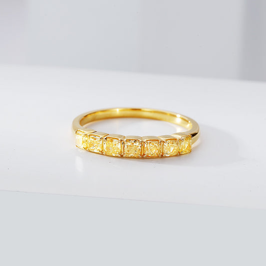 Seven Stone Cushion Cut Yellow Diamond Anniversary Ring