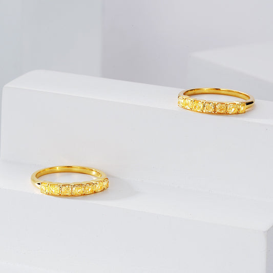 Seven Stone Cushion Cut Yellow Diamond Anniversary Ring