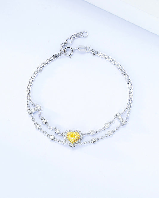 Heart Shaped Yellow Diamond Chain Bracelet in 18K Gold