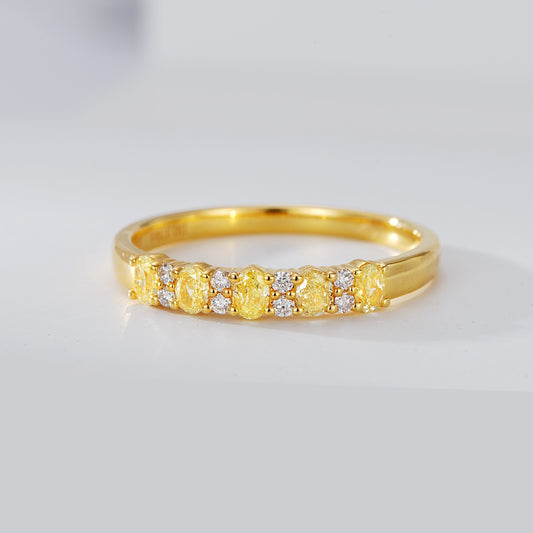 Oval Cut Yellow Diamond Five Stone Anniversary Ring in 18K Yellow Gold