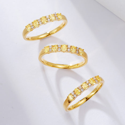 Oval Cut Yellow Diamond Five Stone Anniversary Ring in 18K Yellow Gold