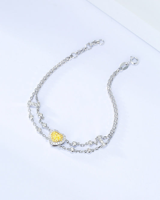 Heart Shaped Yellow Diamond Chain Bracelet in 18K Gold