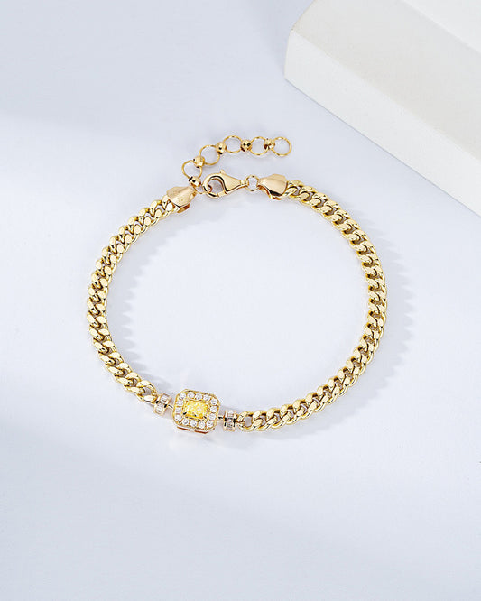 Cushion Cut Yellow Diamond Miami Cuban Bracelet in 18K Yellow Gold