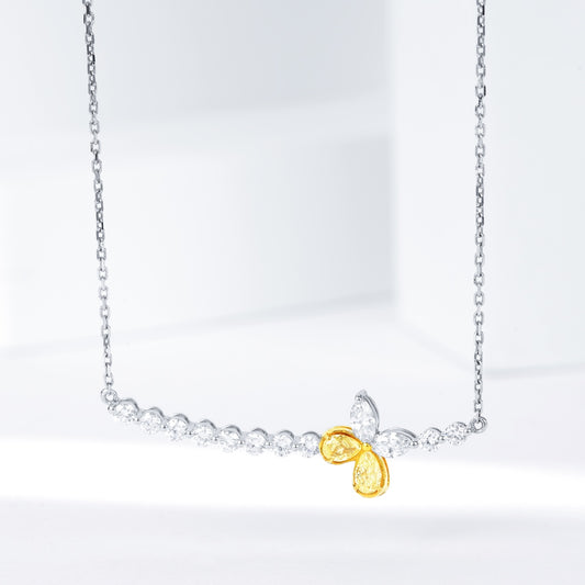 Slightly Curved Diamond Bar Necklace in 18K White Gold