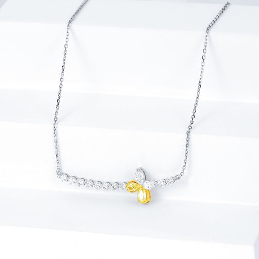 Slightly Curved Diamond Bar Necklace in 18K White Gold