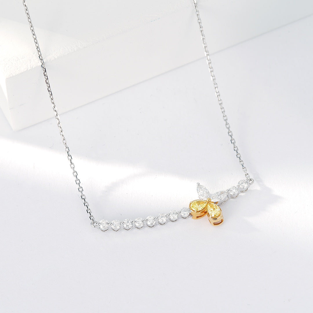 Slightly Curved Diamond Bar Necklace in 18K White Gold -Top View