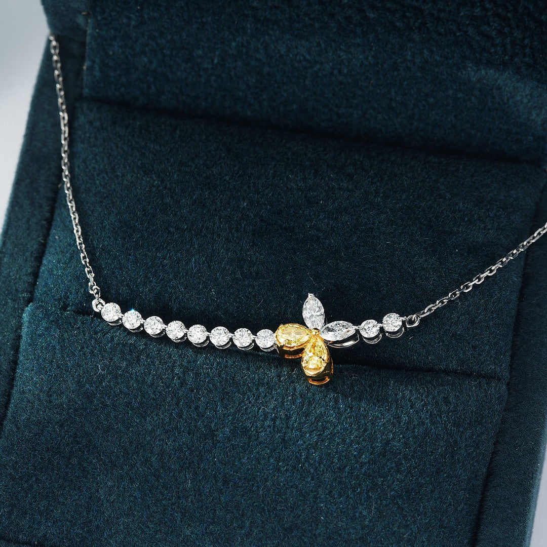 Slightly Curved Diamond Bar Necklace in 18K White Gold -Perspective Close-up