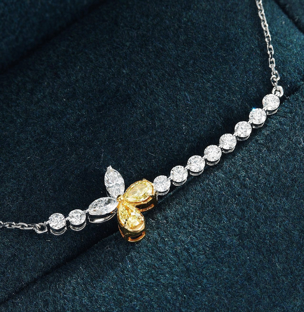 Slightly Curved Diamond Bar Necklace in 18K White Gold -In-Box Display