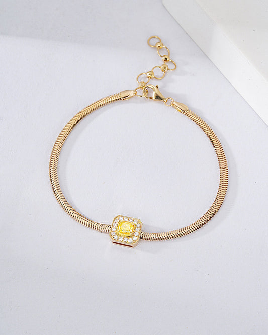 Cushion Cut Yellow Diaond Snake Chain Bracelets in 18K Yellow Gold