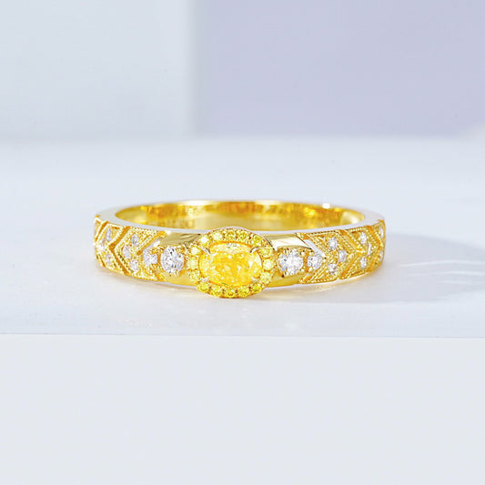 Oval Cut Yellow Diamond Vintage Ring in Yellow Gold