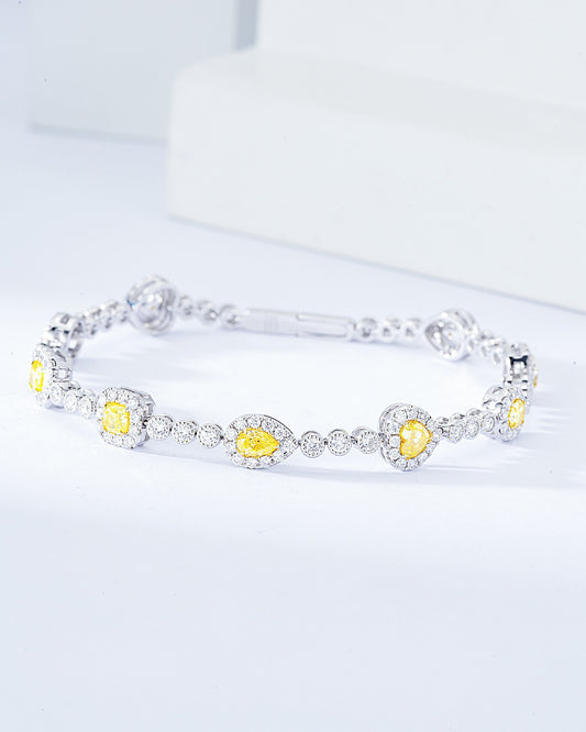 Multi-Shape Yellow Diamond Station Bracelet in 18K White Gold