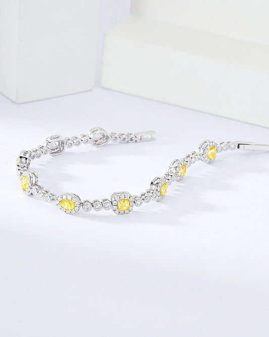Multi-Shape Yellow Diamond Station Bracelet in 18K White Gold