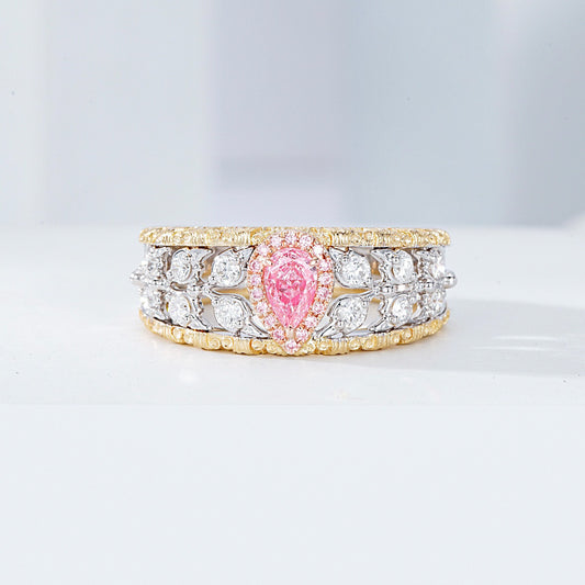 Pear Shaped Pink Diamond Filigree Band Ring