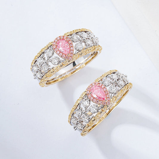 Pear Shaped Pink Diamond Filigree Band Ring