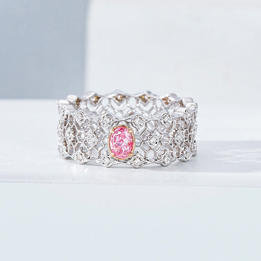 Oval Cut Pink Diamond Filigree Lace Ring in 18K White Gold