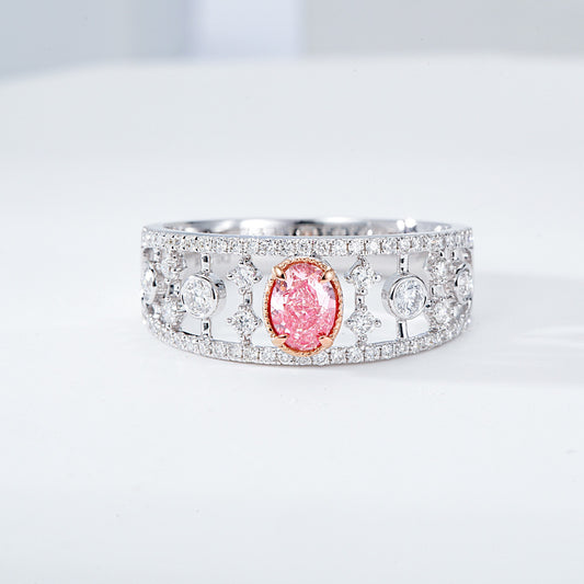 Oval Pink Diamond Openwork Band Ring with Diamond Accents